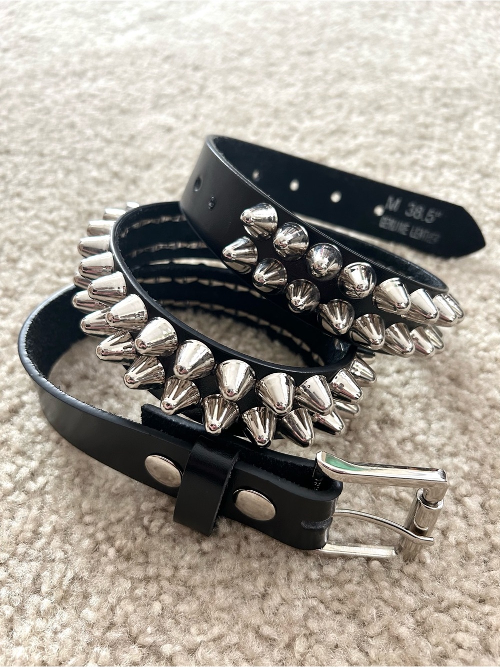 Genuine Leather Cone Studded Belt Black